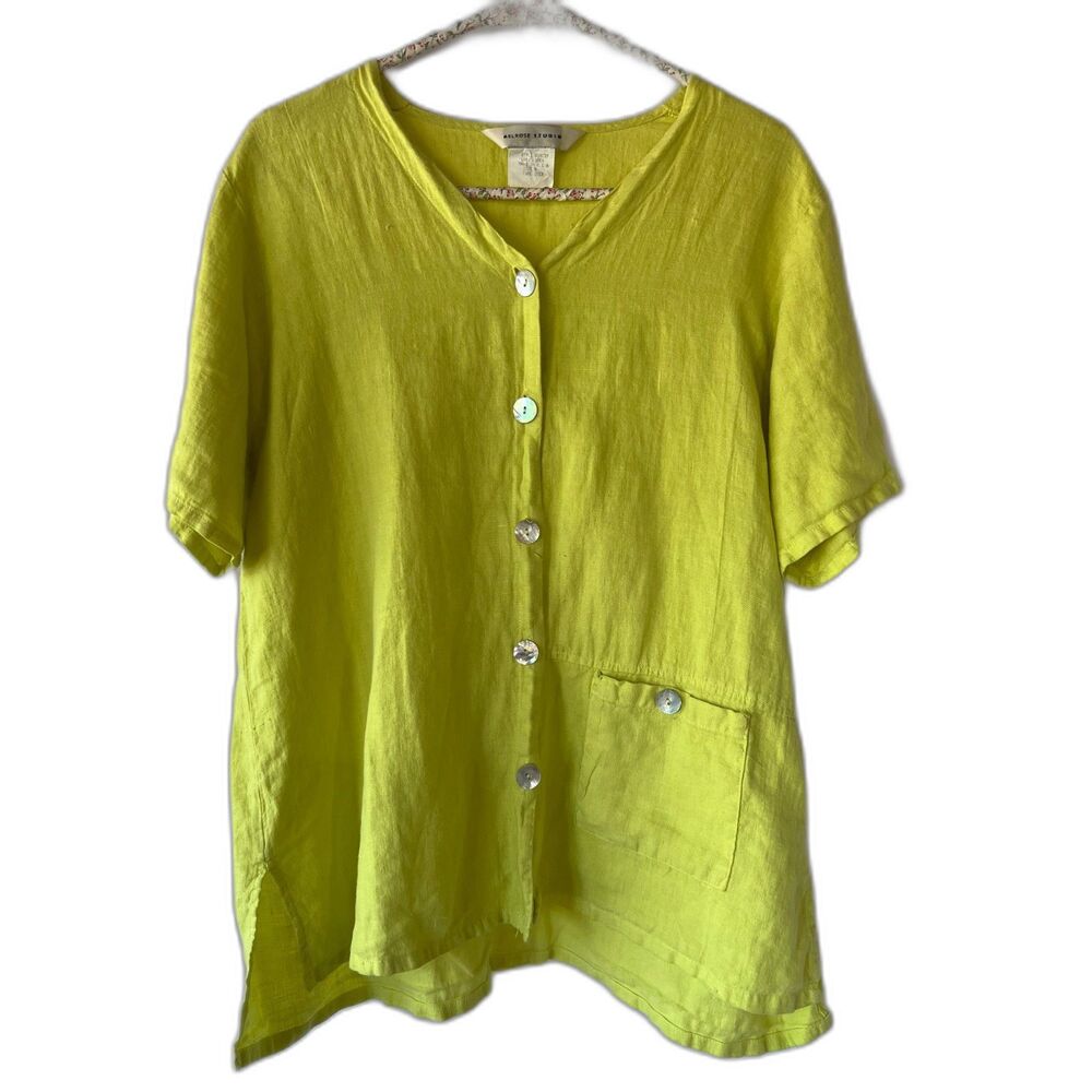 Vintage Melrose Studio 100% Linen Lagenlook Asymmetrical Layer Top Shirt Sz M